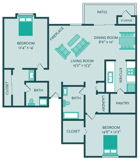 floor plan of two bedroom apartment